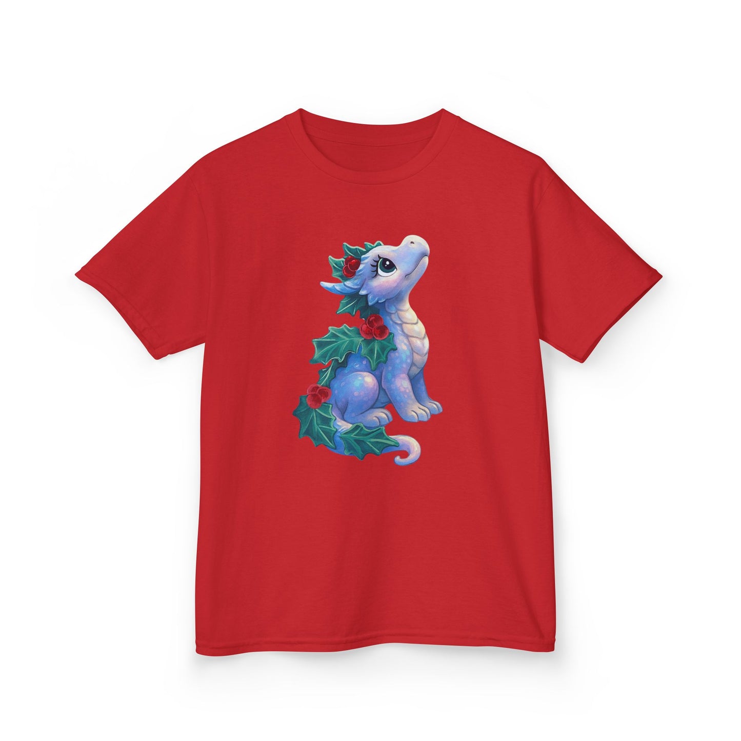 Kids Holiday Dragon Tee — Cute Festive Baby Dragon with Holly