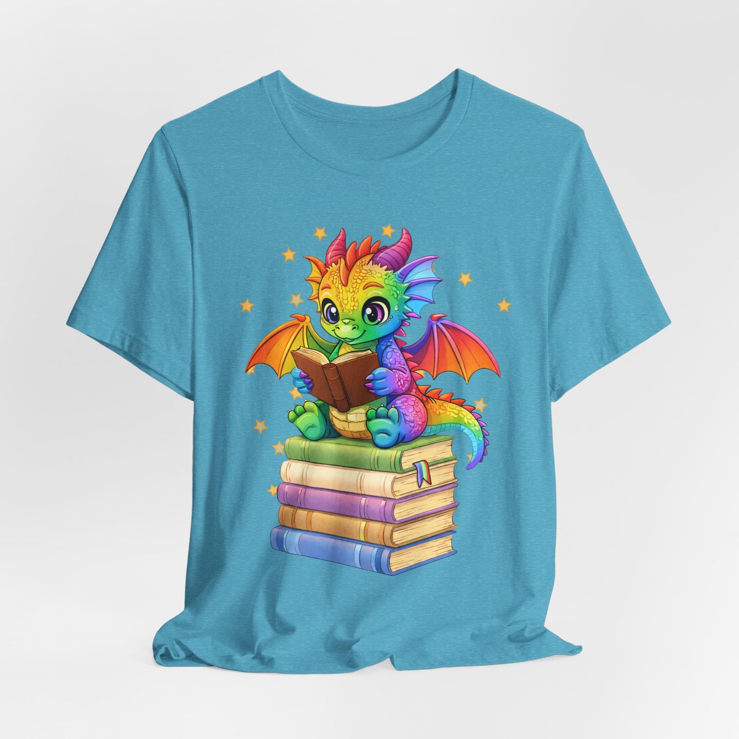 Jellybean Book Dragon Sitting on Books Graphic Tee