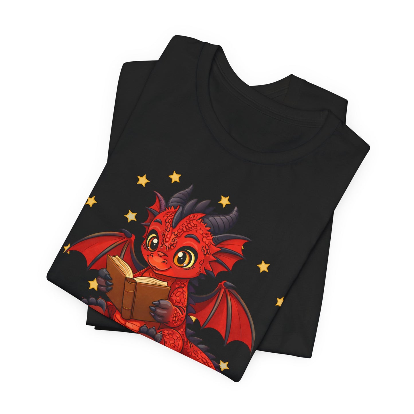 Crimson Ties Book Dragon Sitting on Books Graphic Tee