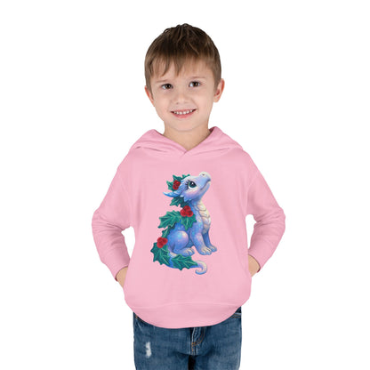 Toddler Hoodie — Cute Blue Baby Dragon with Holly Christmas Design