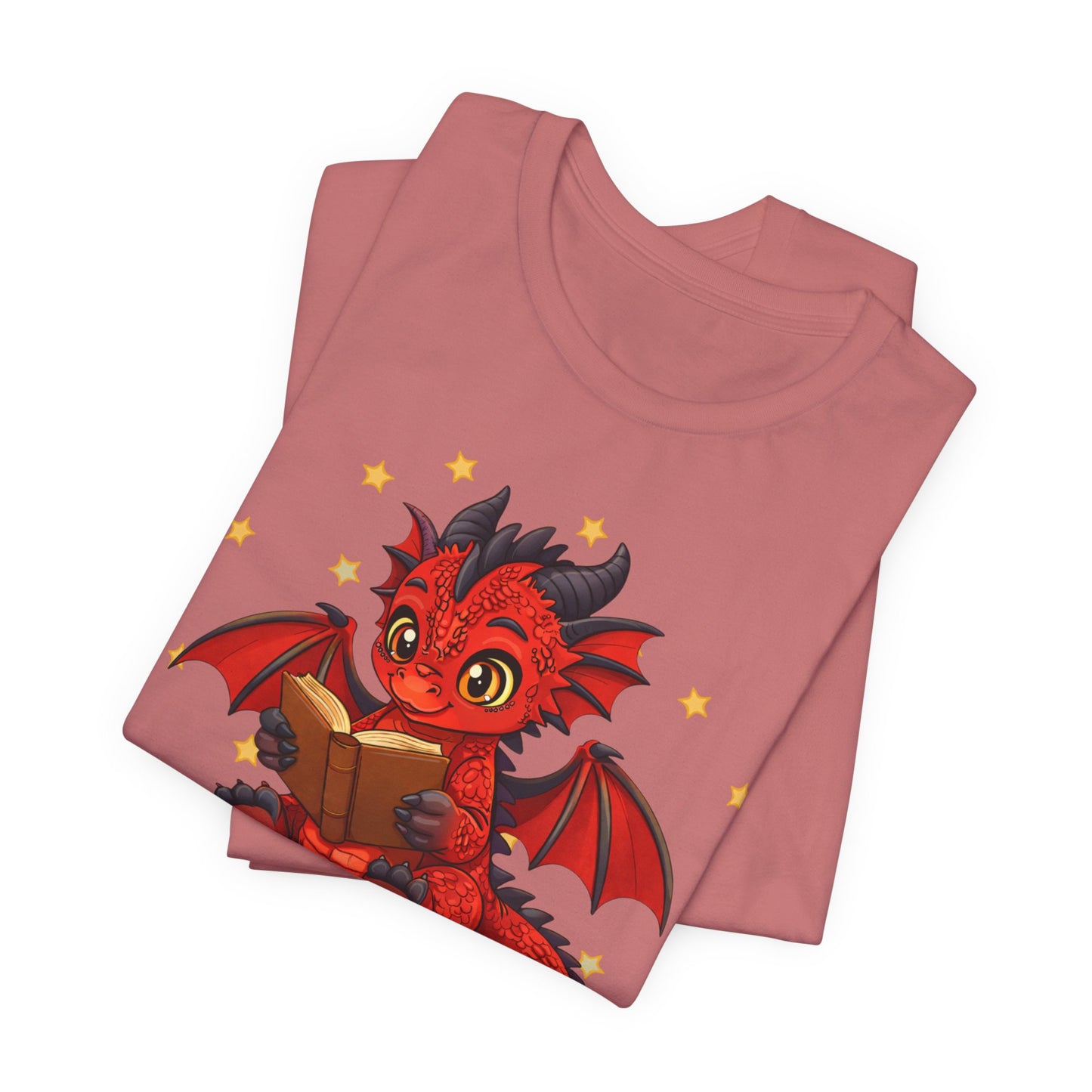 Crimson Ties Book Dragon Sitting on Books Graphic Tee