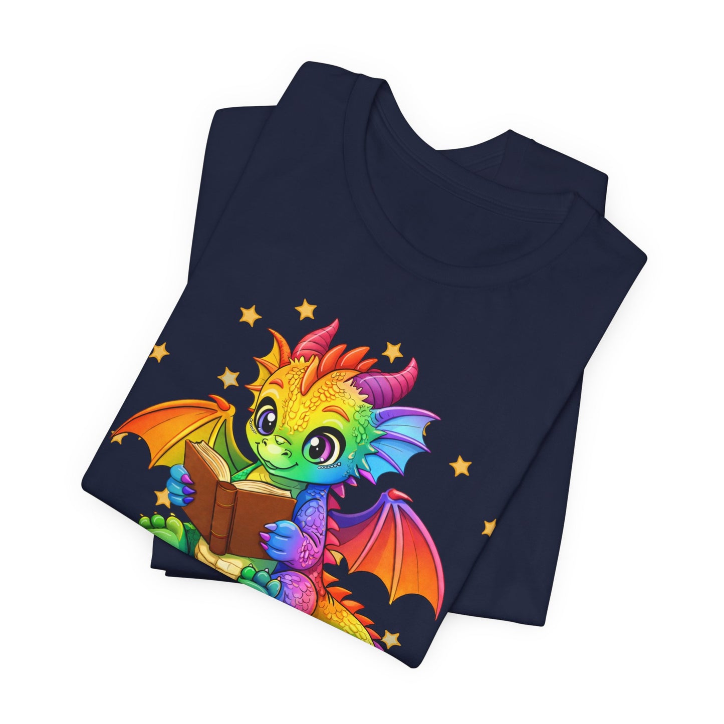 Jellybean Book Dragon Sitting on Books Graphic Tee