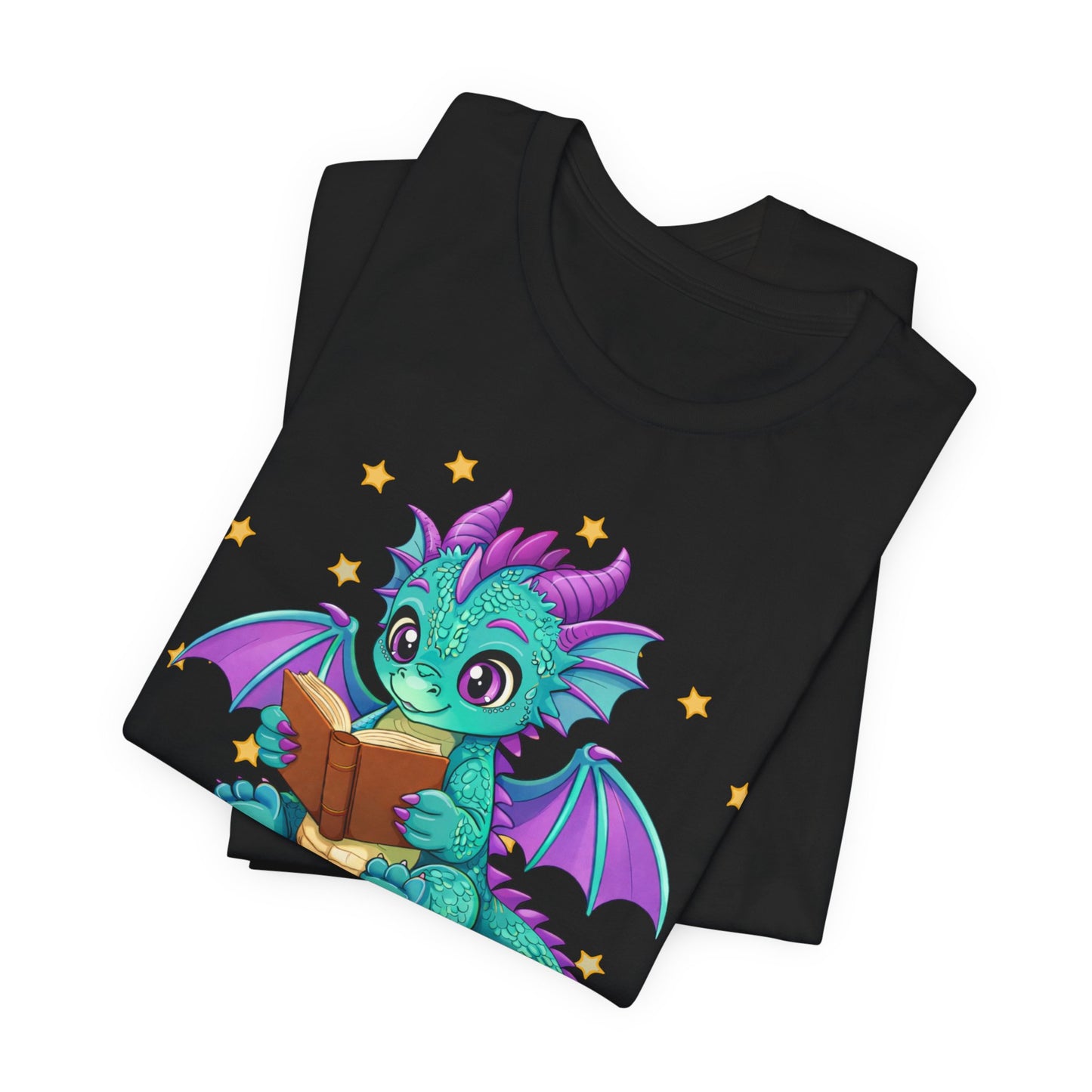Amethyst Book Dragon Sitting on Books Graphic Tee