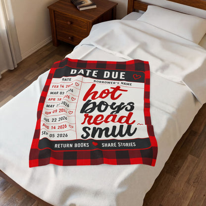 Velveteen Plush Blanket — "Hot Boys Read Smut" Library Card Throw, Cozy Plaid Reading Blanket