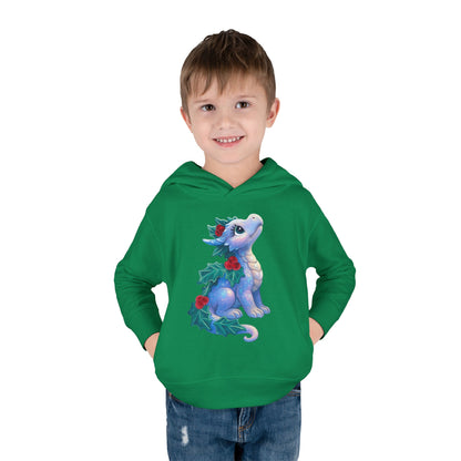 Toddler Hoodie — Cute Blue Baby Dragon with Holly Christmas Design
