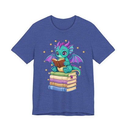 Amethyst Book Dragon Sitting on Books Graphic Tee