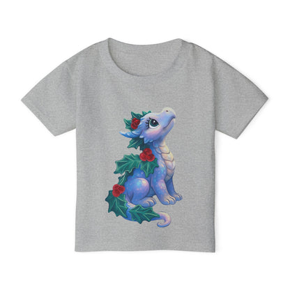 Toddler T-Shirt — Cute Blue Holiday Dragon with Holly & Berries