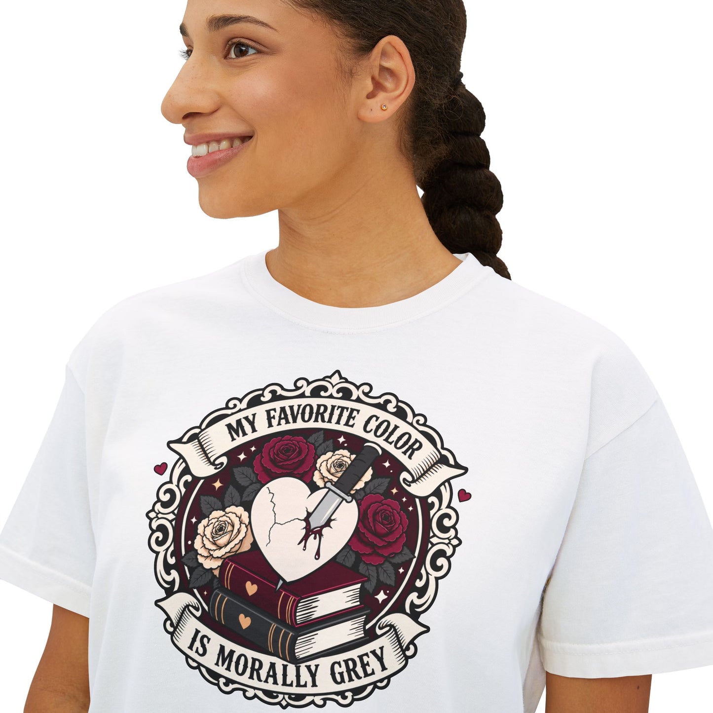 Morally Grey Reading Club Boxy Tee No Refunds on Clothing