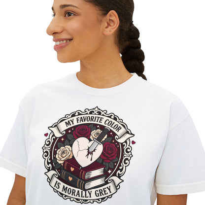 Morally Grey Reading Club Boxy Tee No Refunds on Clothing