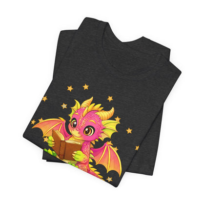 Dragon Rider Book Dragon Sitting on Books Graphic Tee