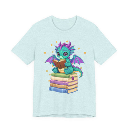 Amethyst Book Dragon Sitting on Books Graphic Tee