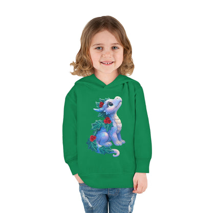 Toddler Hoodie — Cute Blue Baby Dragon with Holly Christmas Design