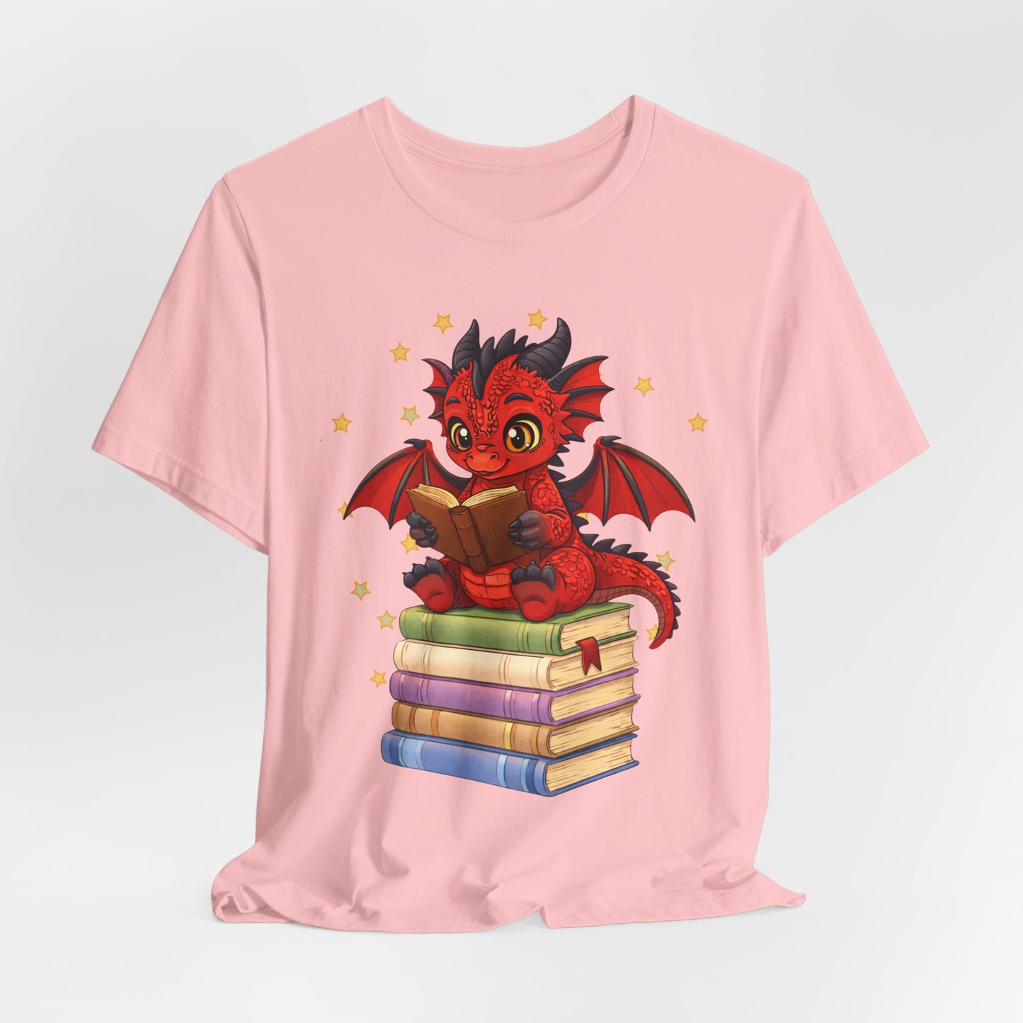 Crimson Ties Book Dragon Sitting on Books Graphic Tee
