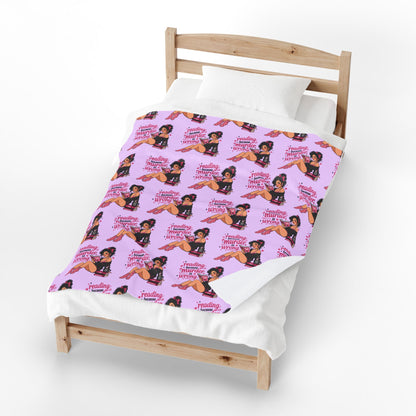 Velveteen Plush Blanket — Pink Retro Booklover Pin-Up Design