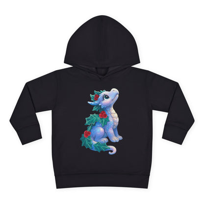 Toddler Hoodie — Cute Blue Baby Dragon with Holly Christmas Design