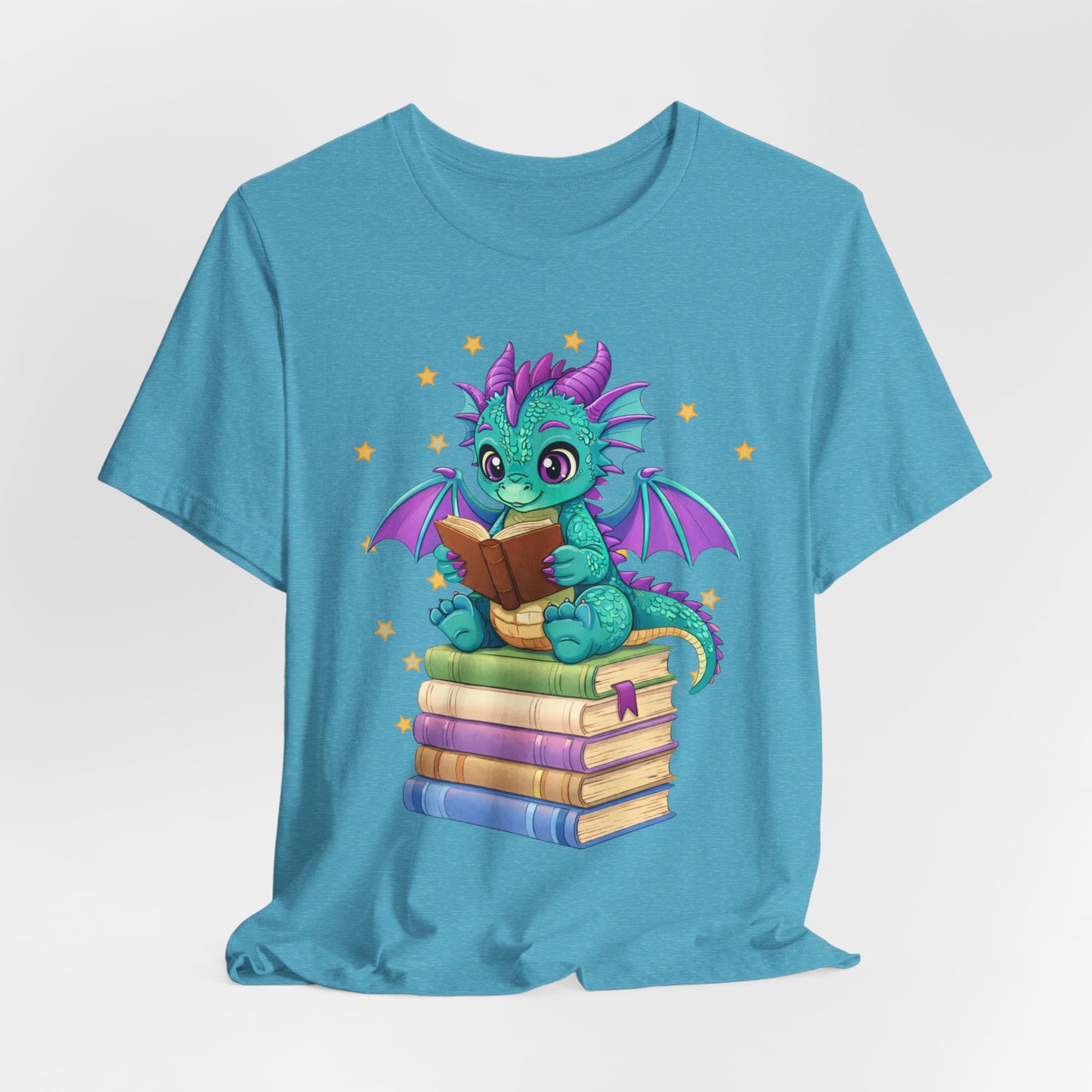 Amethyst Book Dragon Sitting on Books Graphic Tee