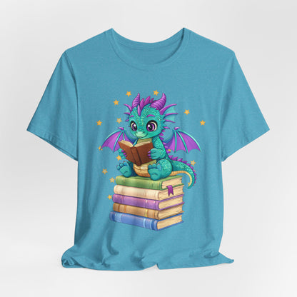 Amethyst Book Dragon Sitting on Books Graphic Tee