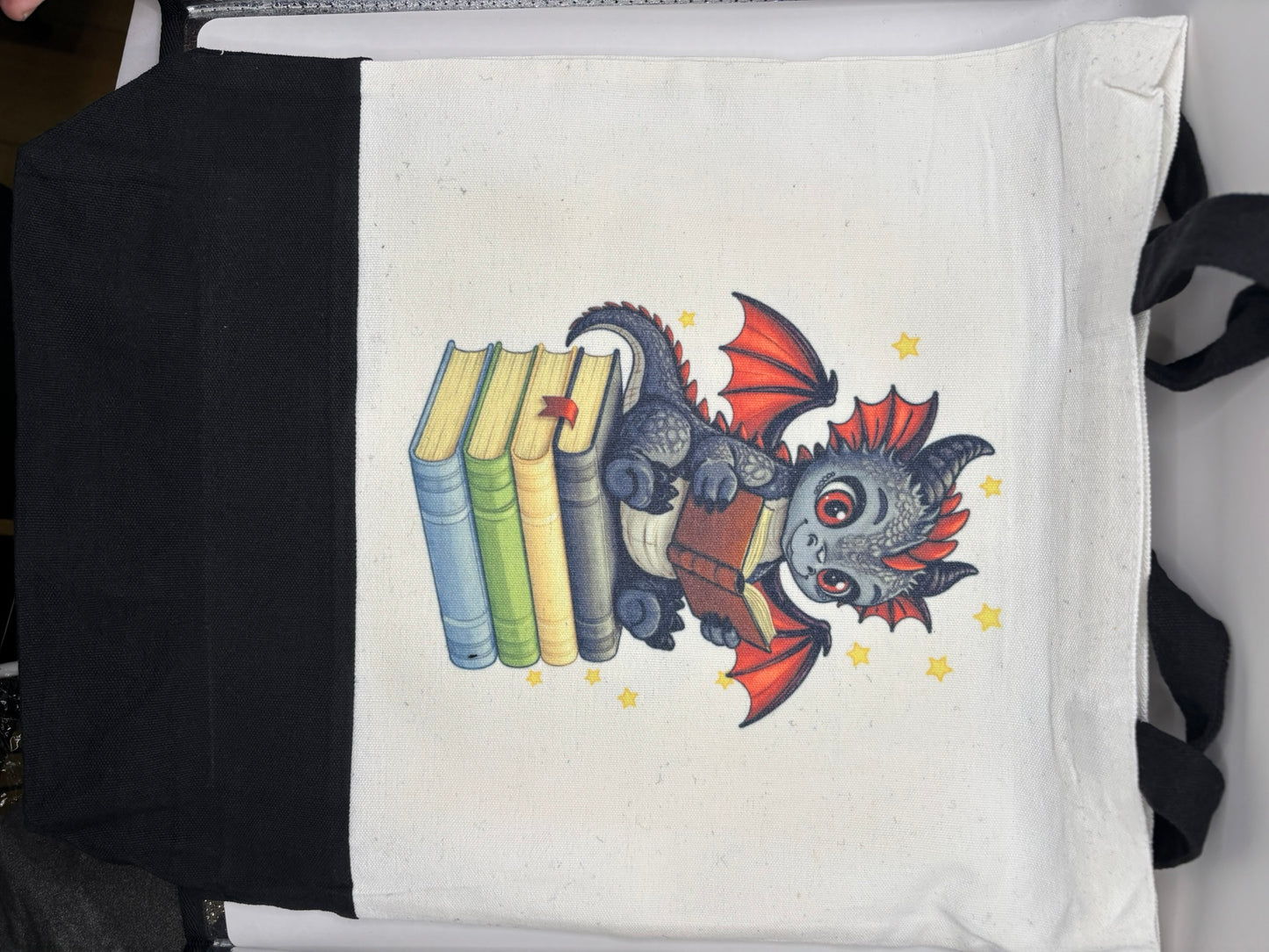 Book Dragon Canvas Totes - multiple options! Black bottom or color tote