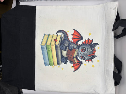 Book Dragon Canvas Totes - multiple options! Black bottom or color tote