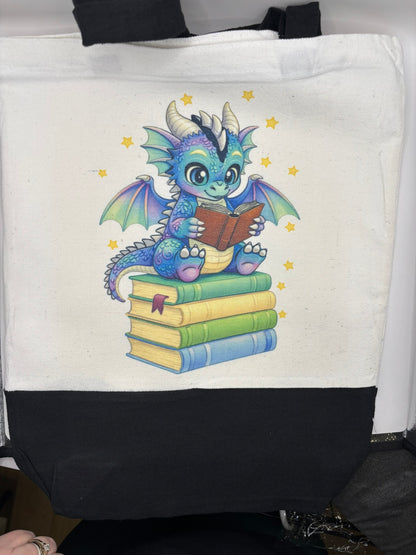 Book Dragon Canvas Totes - multiple options! Black bottom or color tote