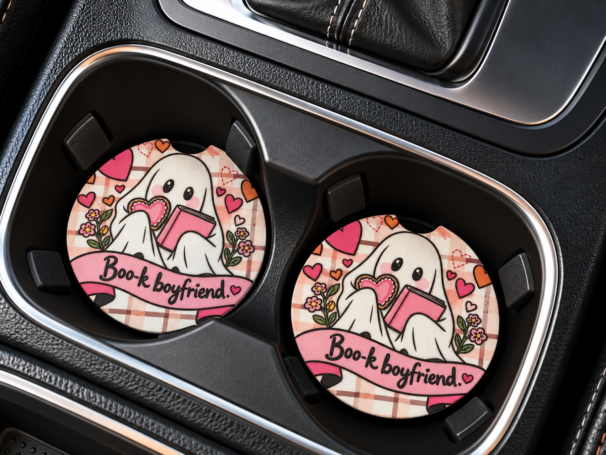 Bookish Ceramic Car Coasters – Set of 2 | Cute Car Cup Holder Accessories