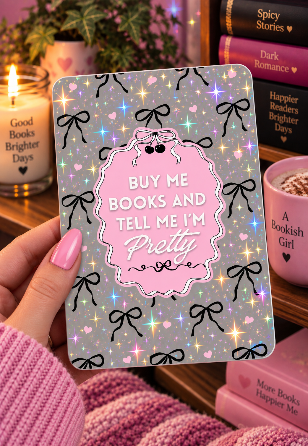 Basic 11th gen (2022) and Basic 12th gen (2024) Kindle Insert – Original Bookish Art by Wendy Owens | E-Reader Clear Case Insert | Matte or Holographic Stars