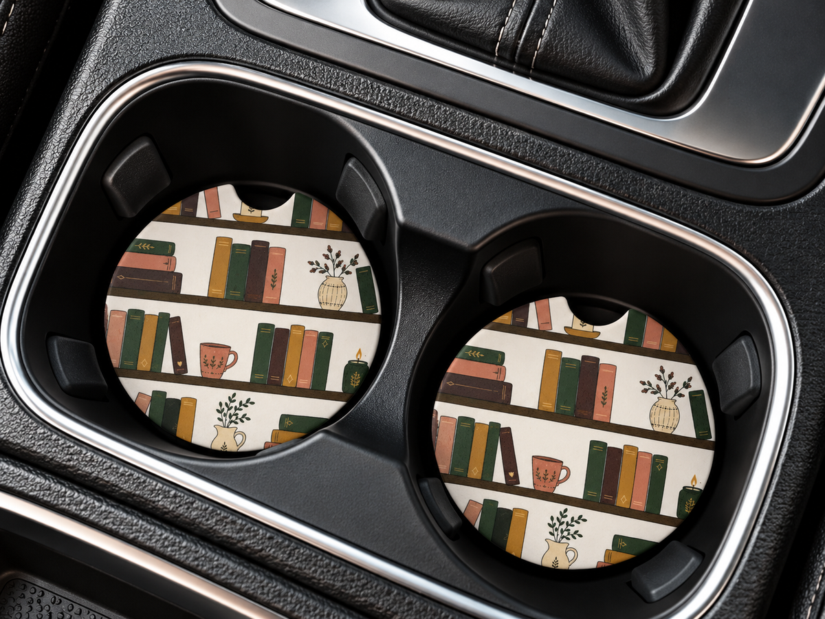 Bookish Ceramic Car Coasters – Set of 2 | Cute Car Cup Holder Accessories