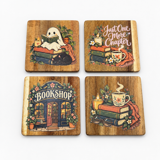 Bookish Art Coaster Set of 4 | With Unique Original Bookish Art