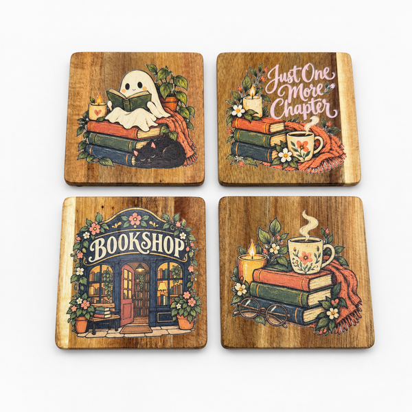 Bookish Art Coaster Set of 4 | With Unique Original Bookish Art