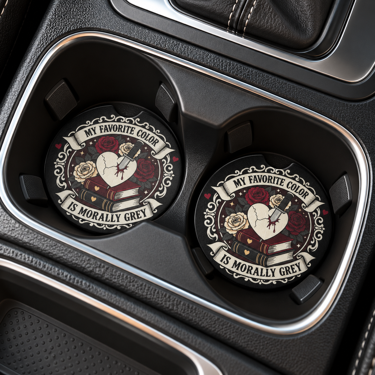 Bookish Ceramic Car Coasters – Set of 2 | Cute Car Cup Holder Accessories