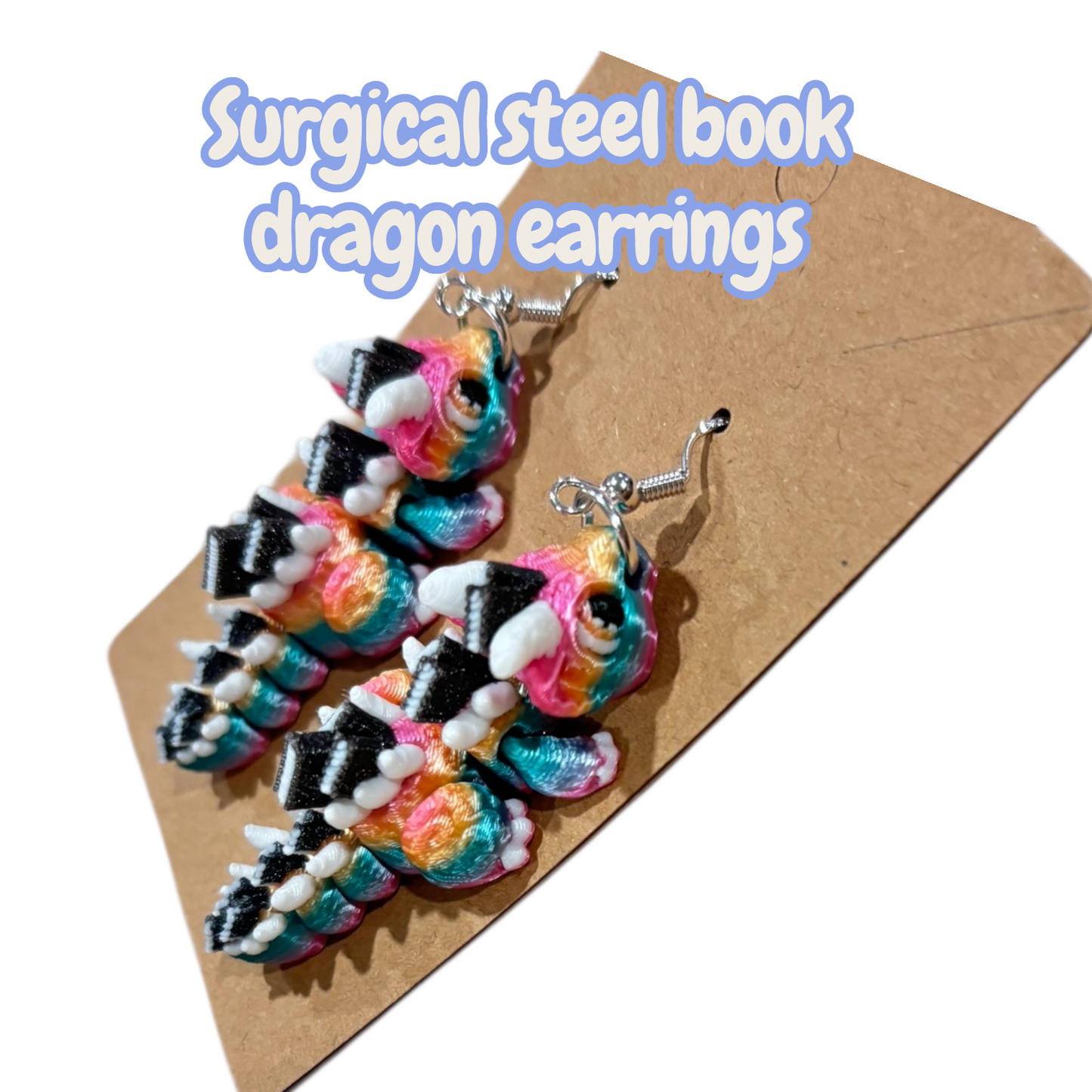 Book Dragon Articulated 3D Printed Earrings