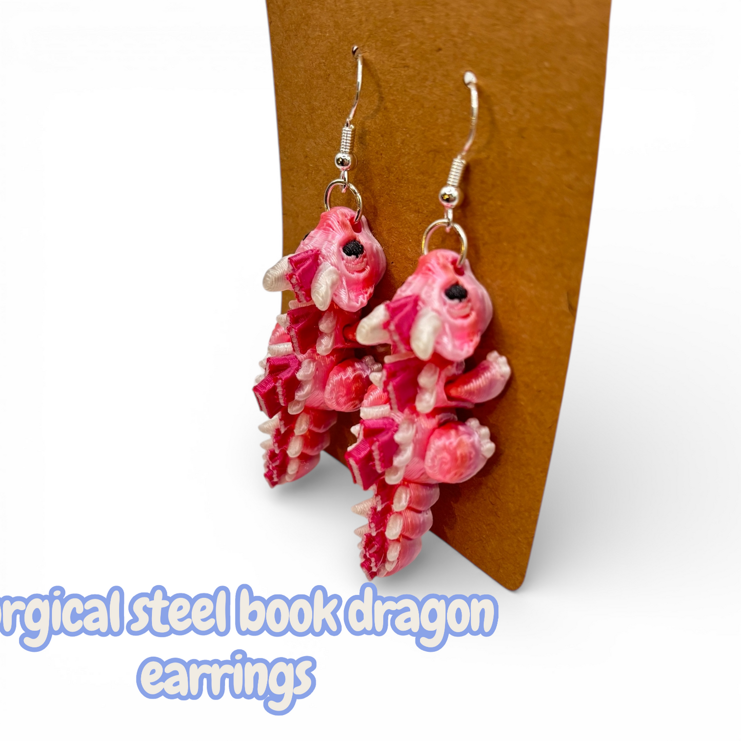 Book Dragon Articulated 3D Printed Earrings
