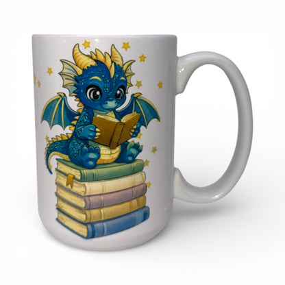 15 oz Bookish DRAGON Ceramic Mugs — Original Designs by Author & Artist Wendy Owens