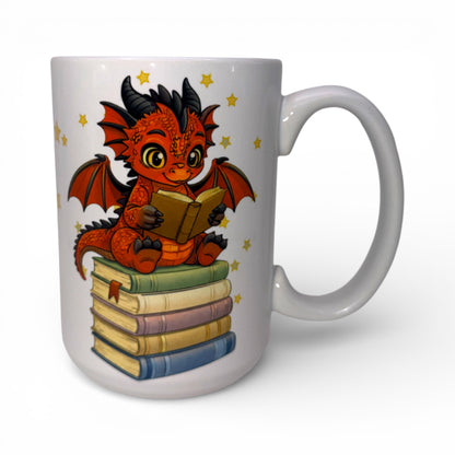 15 oz Bookish DRAGON Ceramic Mugs — Original Designs by Author & Artist Wendy Owens