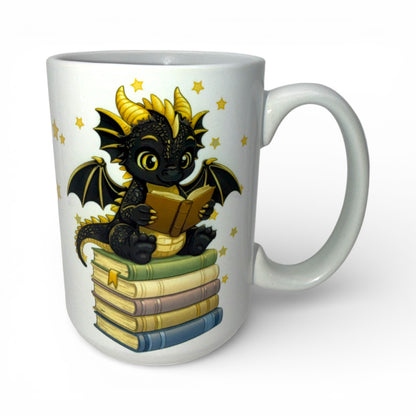 15 oz Bookish DRAGON Ceramic Mugs — Original Designs by Author & Artist Wendy Owens