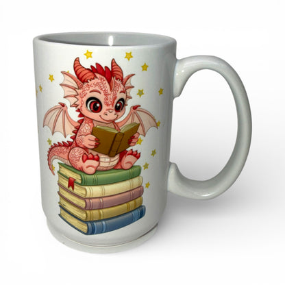 15 oz Bookish DRAGON Ceramic Mugs — Original Designs by Author & Artist Wendy Owens