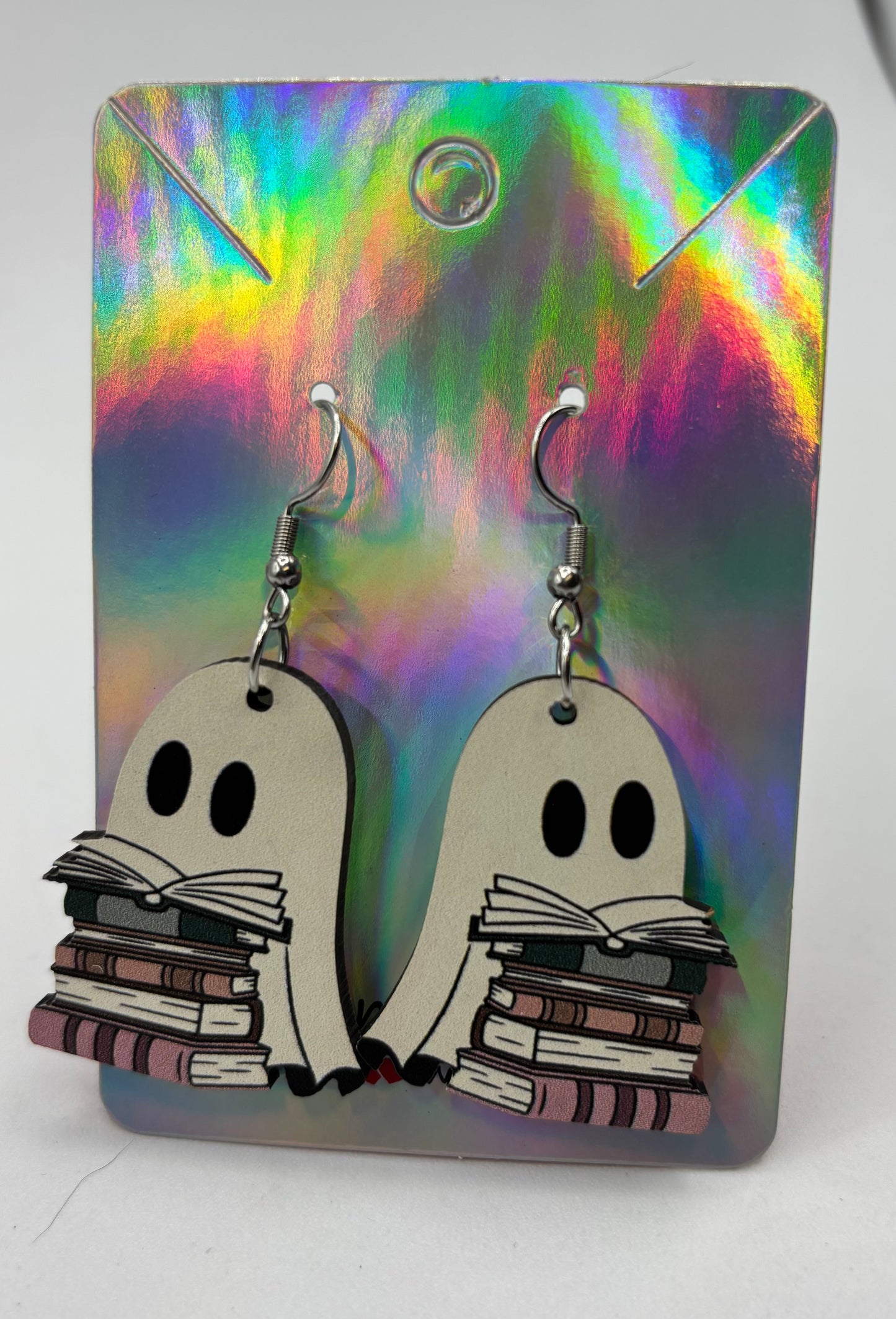 Book Lover Ghost Earrings Wooden Double-Sided Earrings Halloween Bookish ghostie
