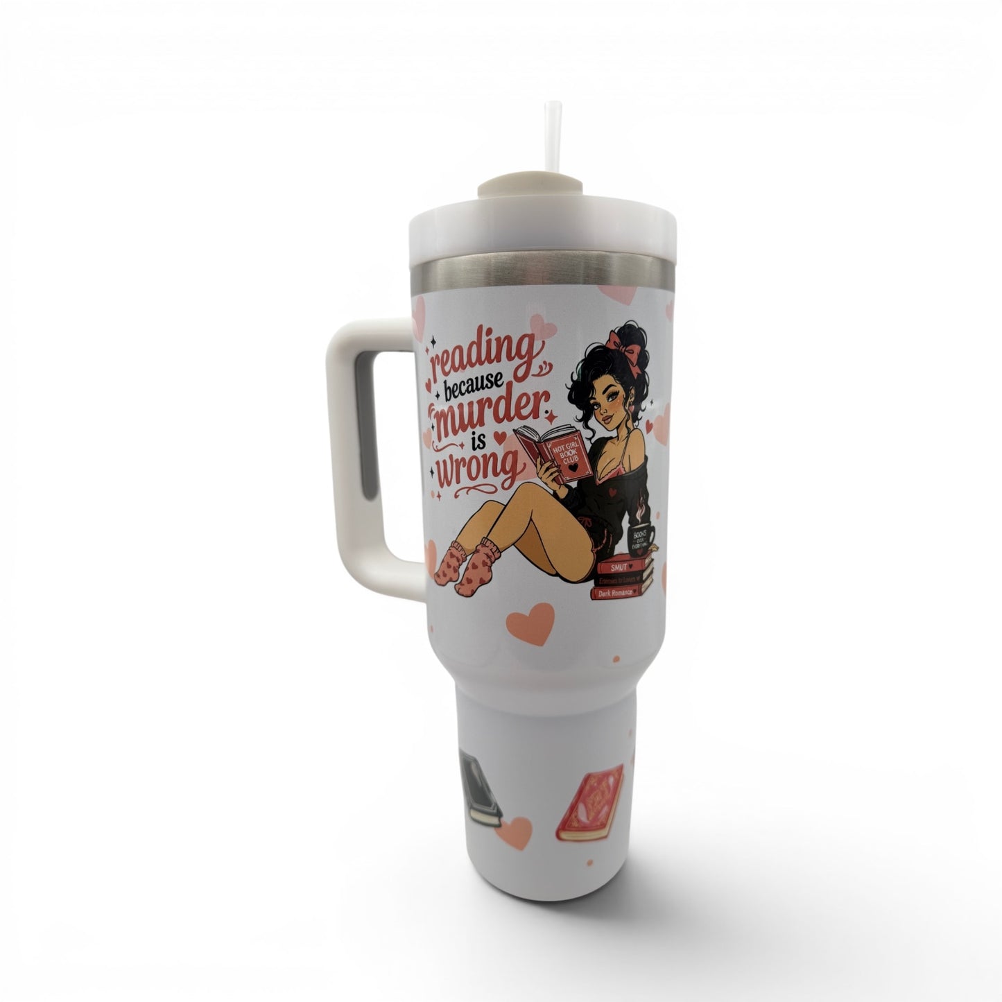 40oz Sublimated Tumbler | Bookish Stainless Steel Cup with Handle