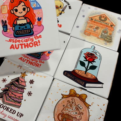 Bookish Coasters - Set of Four Ceramic Coasters / Gifts for Readers / Coasters / Literary Gifts / Book Gifts / Bookish Gifts / Teacher Gifts / Book Lover / Hostess Gift