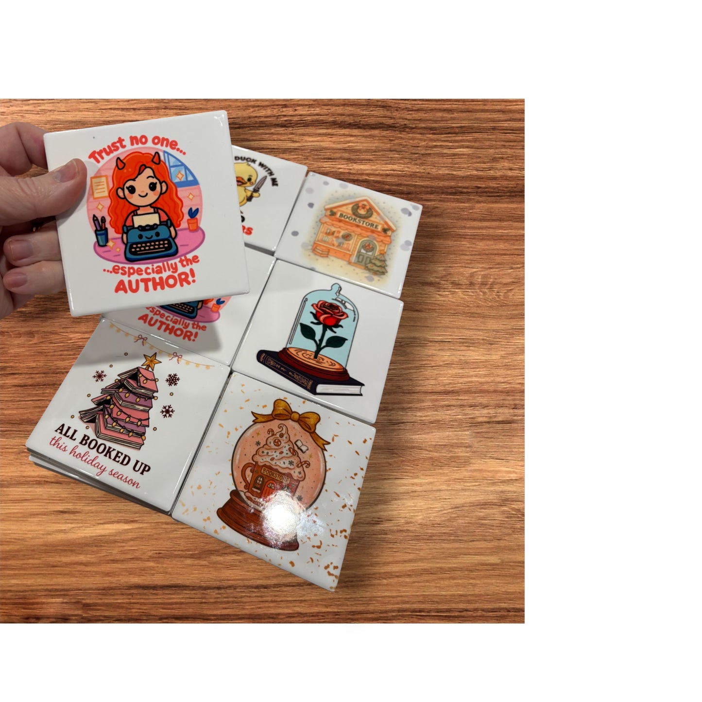 Bookish Coasters - Set of Four Ceramic Coasters / Gifts for Readers / Coasters / Literary Gifts / Book Gifts / Bookish Gifts / Teacher Gifts / Book Lover / Hostess Gift