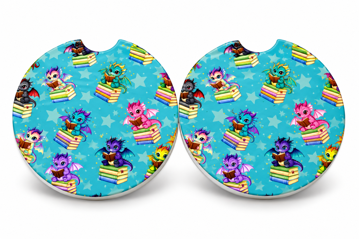Bookish Ceramic Car Coasters – Set of 2 | Cute Car Cup Holder Accessories