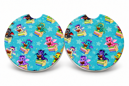 Bookish Ceramic Car Coasters – Set of 2 | Cute Car Cup Holder Accessories