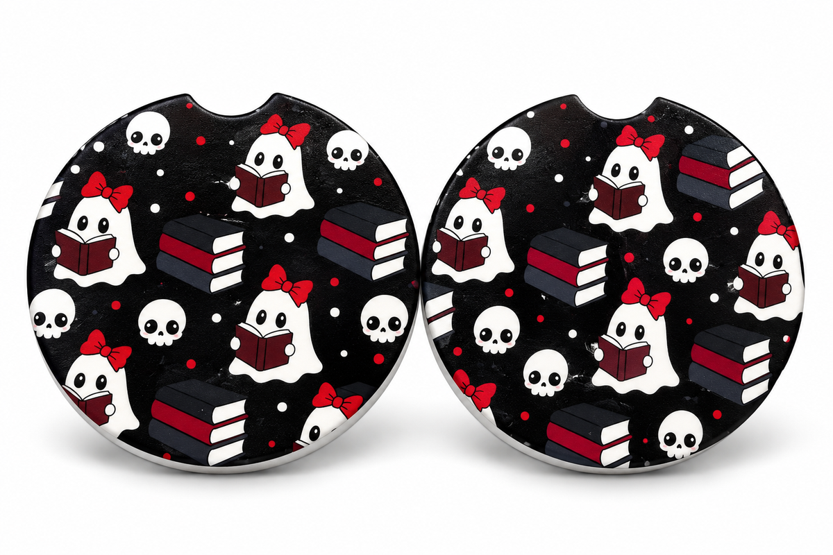 Bookish Ceramic Car Coasters – Set of 2 | Cute Car Cup Holder Accessories