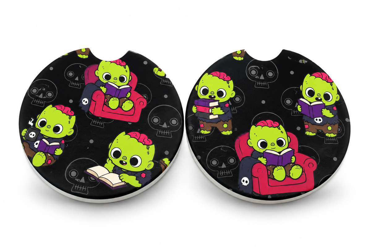 Bookish Ceramic Car Coasters – Set of 2 | Cute Car Cup Holder Accessories