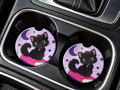 Bookish Ceramic Car Coasters – Set of 2 | Cute Car Cup Holder Accessories