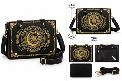 Magic Book Crossbody Purse with Pin Display Window – Gothic Fantasy Handbag