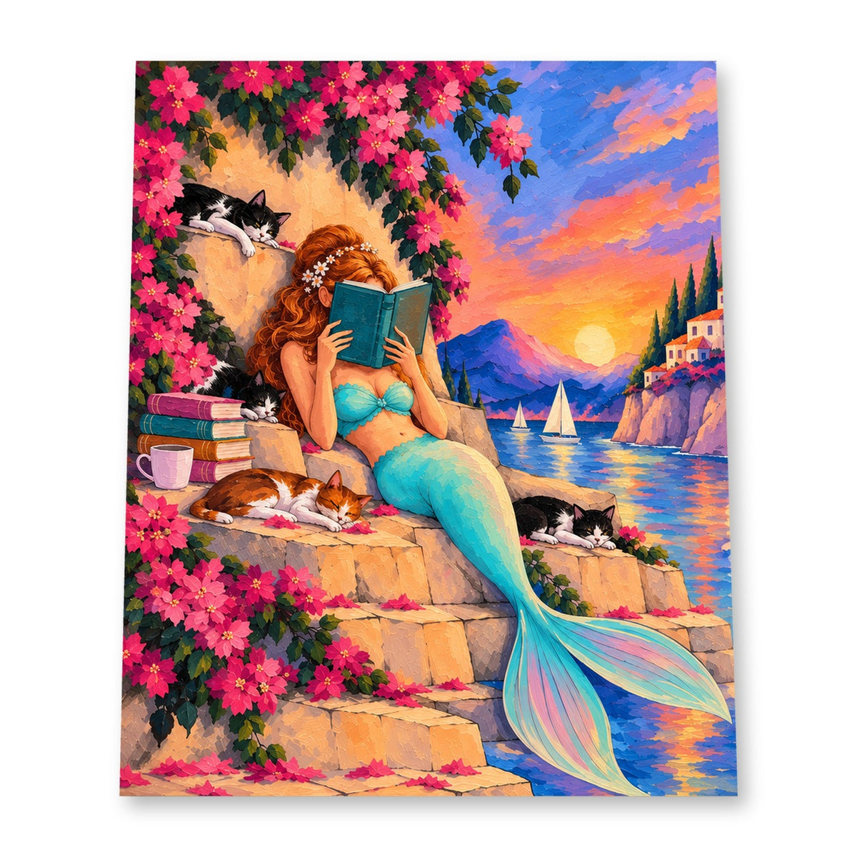 Mermaid Reader 8x10 matte paper art print on white background