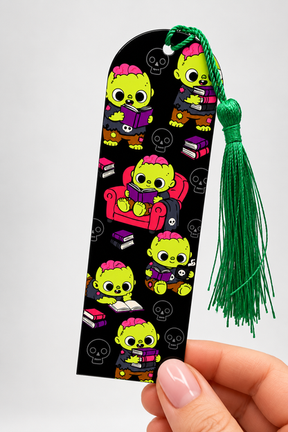 Acrylic Bookmarks with Tassel – Original Wendy Owens Artwork, UV Printed | Dragon, Black Cat & Bookshelf Designs