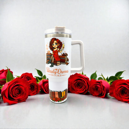 40oz Sublimated Tumbler | Bookish Stainless Steel Cup with Handle