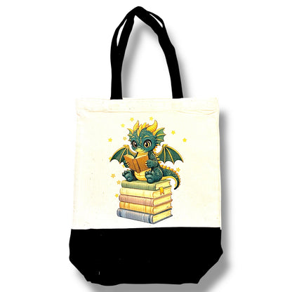 Book Dragon Canvas Totes - multiple options! Black bottom or color tote